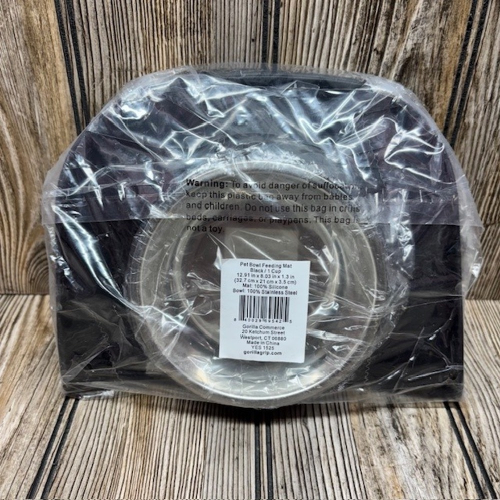 GORILLA GRIP Feeding Mat Set Stainless Steel Cat and Dog Bowls
